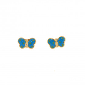  Boucles d oreilles motifs Papillions couleur bleu Or Jaune 375/1000 Ces boucles d oreilles sont émaillées afin faire ress...