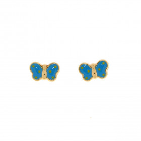 Boucles d'oreilles Or Jaune 375 Papillon Bleu