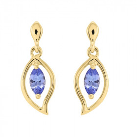 Boucles d&#39;oreilles Or jaune 375 Tanzanite navette 6x3mm. Boucles d&#39;oreilles pendantes en or jaune 375 (9 carats). ...