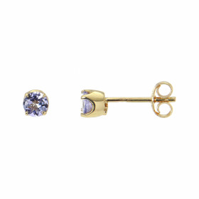 Boucles d'oreilles Or jaune 375 Tanzanite Ronde 4mm. Boucles d'oreilles type puces en Or jaune 375 (9 carats). Pierres ron...