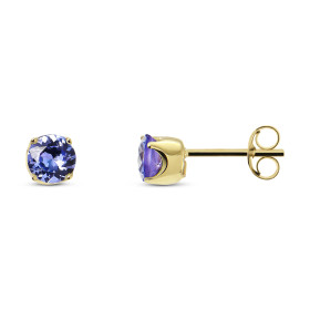 Boucles d oreilles Or jaune 375 Tanzanite Ronde 5mm Boucles d oreilles type puces Or jaune 375 (9 carats) Pierres rondes 5...