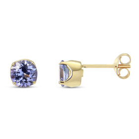 Boucles d oreilles Or jaune 375 Tanzanite Ronde 6mm Boucles d oreilles type puces Or jaune 375 (9 carats) Pierres rondes 6...