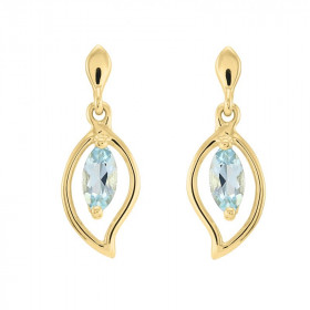 Boucles d'oreilles Or jaune 375 Topaze Bleue navette 6x3mm