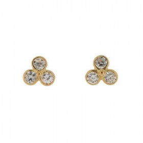 Boucles d'oreilles Oxyde de zirconium, monture en Or Jaune 750/1000. Dimensions : 6x5mm - 3 pierres de 2,5mm