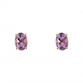 Boucles d oreilles Or Jaune 750 Améthyste Ovale 7x5mm Boucles d oreilles type puces Or Jaune 750 Pierres ovales 7x5mm (0,7...