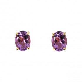 Boucles d'oreilles Or Jaune 750 Améthyste Ovale 8x6mm