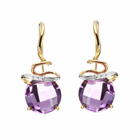 Boucles d oreilles pendantes Améthyste Diamant Or Jaune 750 Ces magnifiques pierres taillées rose mesurent 8mm diamètre 3 ...
