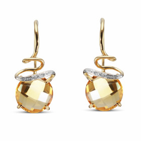Boucles d oreilles pendantes Citrine Diamant Or Jaune 750 Ces magnifiques pierres taillées rose mesurent 8mm diamètre 3 di...