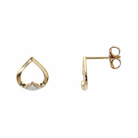 Boucles d oreilles Or Jaune 750/1000 forme coeur inversé serti d un petit diamant Dimensions boucle : 8x9mm Système d atta...