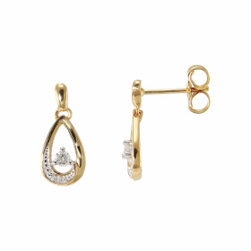 Boucles d'oreilles pendantes en Or Jaune 750 serties de 2 diamants de 0,01 carat et de deux diamants de 0,04 carats. Dimen...