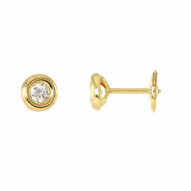 Boucles d&#39;oreilles en Or Jaune serties de diamants ronds de 3,2mm de diamètre (2x 0,13 carat). Système de fermeture sé...