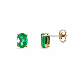 Boucles d'oreilles Or Jaune 750 Emeraude Ovales 8x6mm