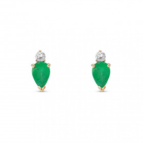 Boucles d oreilles Or Jaune 750 Emeraude Poire 6x4mm Diamant Chaque boucle est sertie d une émeraude poire 6x4mm d un diam...