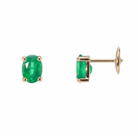  Boucles d oreilles Or Jaune 750 serties d émeraudes ovales 7x5mm Serti à griffes Emeraude qualité AAA Fermeture sécurisée...