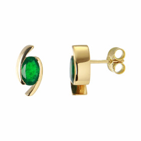  Boucles d oreilles Or Jaune 750 serties d émeraudes ovales Pierres ovales 7x5mm Poids total émeraude : 1.4 carat Qualité ...