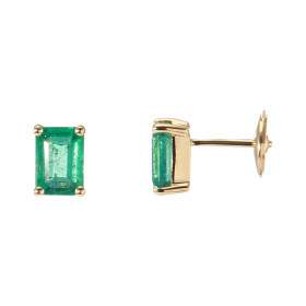  Boucles d oreilles Or Jaune 750 émeraudes rectangulaires 7x5mm Poids total émeraude : 2 carats Serti à griffes Système fe...
