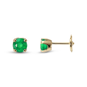  Boucles d oreilles Or Jaune 750 serties d émeraudes rondes 5mm diamètre (2x0,4 carat) Fermeture sécurisée ALPA Serti à gr...