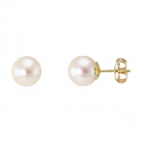 Boucles d'oreilles Or Jaune et Perles blanches d'eau douce 8mm. Diamètre des perles : 8 à 8.5mm. Système de fermeture : po...
