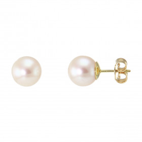 Boucles d oreilles Or Jaune Perles blanches d eau douce 8mm Diamètre des perles : 8 à 8.5mm Système fermeture : poussettes
