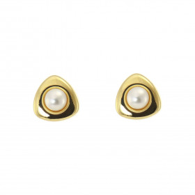 Boucles d oreilles Or Jaune Perles culture 3mm Motif triangulaire 7x7mm Diamètre des perles: 3mm