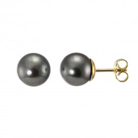 Boucles d&#39;oreilles Or Jaune et Perles de Tahiti. Diamètre des perles : 8 à 8.5mm. Système de fermeture : poussettes