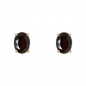 Boucles d'oreilles Or Jaune 750 Grenat Ovale 8x6mm