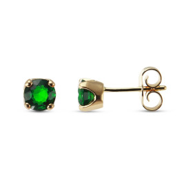 Boucles d oreilles Or Jaune 750 Grenat Tsavorite 5mm Pierres rondes 5mm diamètre Poids total des pierres : 1.1 carat Serti...