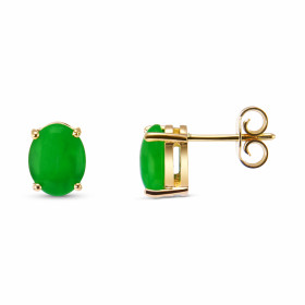 Boucles d'oreilles Or Jaune 750 Jade Ovale 8x6mm