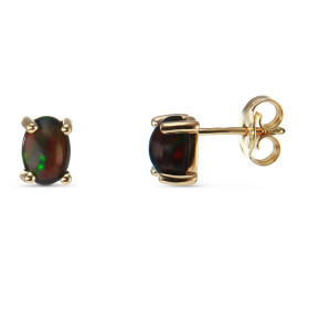  Boucles d oreilles Or Jaune 750 Opales Noires Ovales 7x5mm Pierres ovales 7x5mm (0.55 carat pièce) Serti à griffes Systèm...