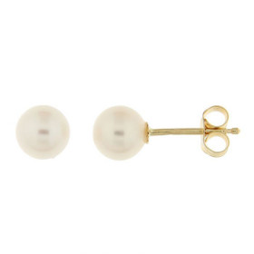Boucles d&#39;oreilles en Or Jaune 750/1000 et Perles blanches. Forme des perles : ronde. Diametre des perles : 6mm