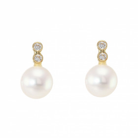 Boucles d oreilles Perle Oxyde zirconium Or Jaune 750 Le diamètre des perles est 7mm Ces boucles d oreilles sont serties 4...