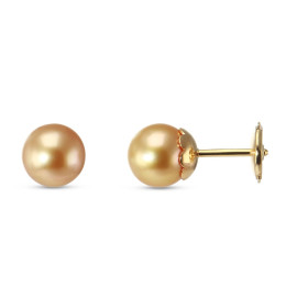 Boucles d oreilles Or jaune 750 Perle du Pacifique 7.2mm Perle Gold présentant très légères imperfections (Qualité AA) Dia...