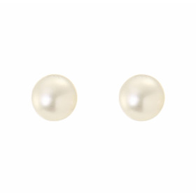 Boucles d&#39;oreilles en Or Jaune 750/1000 et perles blanches. Forme des perles : semi-ronde. Diamètre des perles (vue de...