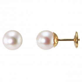  Boucles d oreilles Or Jaune 750 Perles Akoya 7.5mm Perles Akoya 7.5mm diamètre Système fermeture sécurisé ALPA Perles Gra...