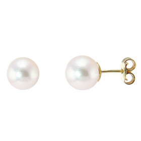 Boucles d&#39;oreilles en Or Jaune 750 et Perles Akoya 8mm. .Diamètre des perles : 8mm. .Système de fermeture : poussettes...