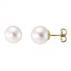 Boucles d&#39;oreilles en Or jaune 750 et Perles Akoya. Diamètre des perles : 9mm. Système de fermeture : poussettes. . Pe...