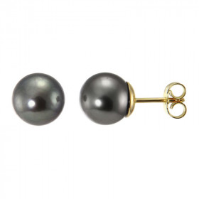 Boucles d&#39;oreilles en Or jaune 750 et perles de Tahiti 9mm. Diamètre des perles : 9mm. Qualité des perles : AA. Systèm...