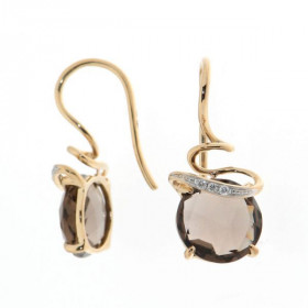Boucles d oreilles pendantes Quartz Fumé Diamant Or Jaune 750 Ces magnifiques pierres taillées rose mesurent 8mm diamètre ...