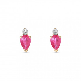 Boucles d oreilles Or Jaune 750 Rubis Poire 6x4mm Diamant Chaque boucle est sertie d un rubis poire 6x4mm d un diamant ron...