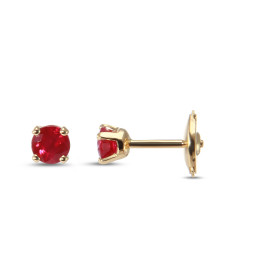 Boucles d&#39;oreilles en Or Jaune serties de Rubis ronds de 4.5mm de diamètre Qualité AAA (0,35 carat/pièce). Systeme de ...