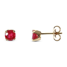 Boucles d oreilles Or Jaune 750 Rubis Rubis ronds 5mm diamètre (2 x 0,55 carat) Système fermeture : poussettes Poids tota...