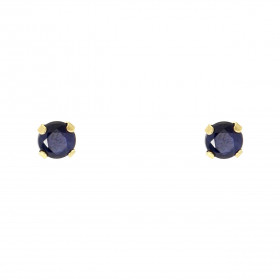 Boucles d'oreilles Or Jaune 750 Saphir 4mm. Boucles d'oreilles type puces en Saphir. Pierres rondes de 4mm de diamètre (0,...