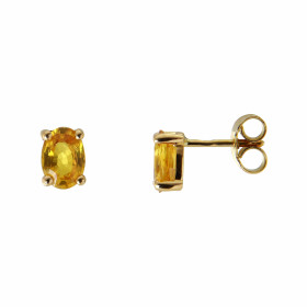 Boucles d&#39;oreilles en Or Jaune 750 serties de saphirs jaunes traités de 7x5mm (2x1 carat). Fermeture par poussettes be...