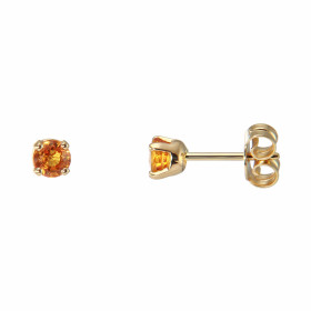 Boucles d&#39;oreilles Or Jaune 750 Saphir Orange 4mm. Boucles d&#39;oreilles type puces en Or jaune 750. Pierres rondes d...