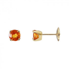 Boucles d&#39;oreilles Or Jaune 750 Saphir Orange 5.5mm. Boucles d&#39;oreilles type puces en Or jaune 750. Pierres rondes...