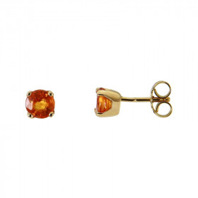 Boucles d&#39;oreilles en Or Jaune 750 serties de 2 Saphirs oranges ronds de 5mm ( 2 x 0,7 carat ). Serti à griffes. Systè...