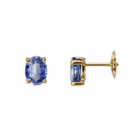  Boucles d oreilles or jaune 750 saphirs Saphirs ceylan ovales 7x5mm (1 carat / pièce) Serti à griffes Fermeture sécurisée...