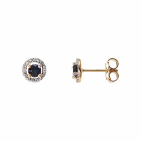 Boucles d oreilles Or Jaune 750/1000 composées d un Saphir 3x3mm entourée diamants Dimensions boucle : 6mm diamètre Systèm...