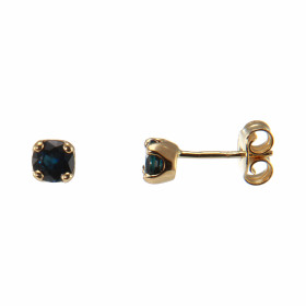 Boucles d&#39;oreilles en Or Jaune 750 serties de deux saphirs ronds de 4,5mm de diamètre ( 2 x 0,5 carat ).  