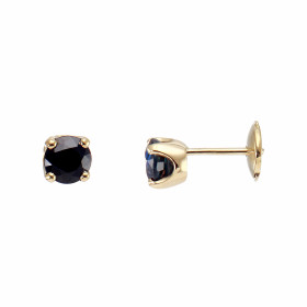 Boucles d&#39;oreilles en Or Jaune 750 et Saphir. Ces boucles sont serties de saphirs ronds de 5mm de diamètre (2x0.7 cara...